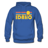 Idaho Hoodie - Retro Sunrise Idaho Crewneck Hooded Sweatshirt - royal blue