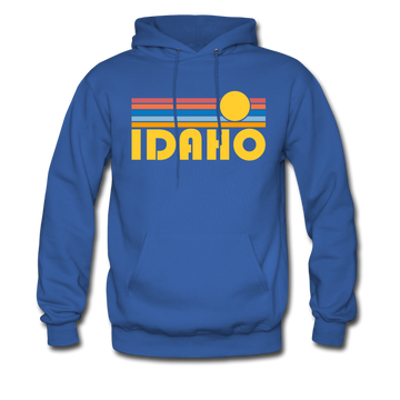 Idaho Hoodie - Retro Sunrise Idaho Crewneck Hooded Sweatshirt - royal blue