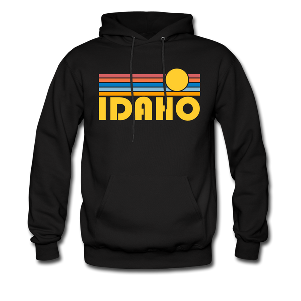 Idaho Hoodie - Retro Sunrise Idaho Crewneck Hooded Sweatshirt - black
