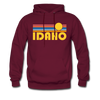 Idaho Hoodie - Retro Sunrise Idaho Crewneck Hooded Sweatshirt - burgundy