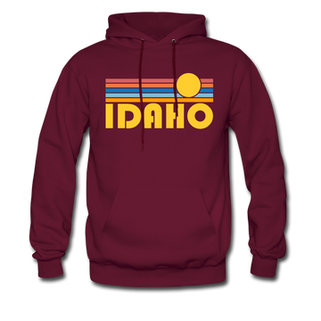 Idaho Hoodie - Retro Sunrise Idaho Crewneck Hooded Sweatshirt - burgundy