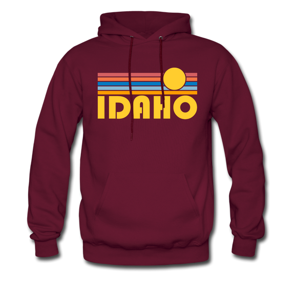 Idaho Hoodie - Retro Sunrise Idaho Crewneck Hooded Sweatshirt - burgundy