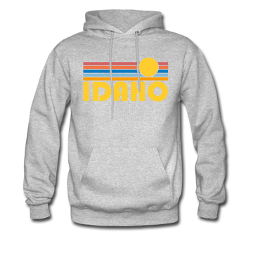 Idaho Hoodie - Retro Sunrise Idaho Crewneck Hooded Sweatshirt - heather gray