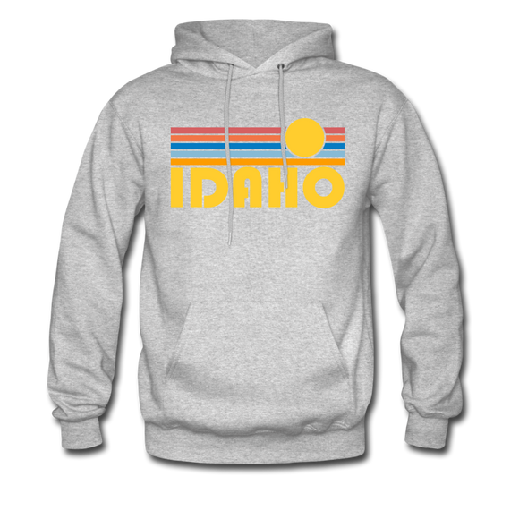 Idaho Hoodie - Retro Sunrise Idaho Crewneck Hooded Sweatshirt - heather gray