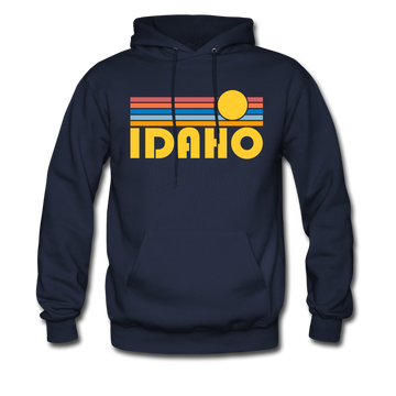 Idaho Hoodie - Retro Sunrise Idaho Crewneck Hooded Sweatshirt - navy