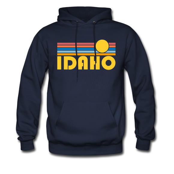 Idaho Hoodie - Retro Sunrise Idaho Crewneck Hooded Sweatshirt - navy