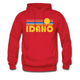 Idaho Hoodie - Retro Sunrise Idaho Crewneck Hooded Sweatshirt - red