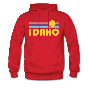 Idaho Hoodie - Retro Sunrise Idaho Crewneck Hooded Sweatshirt - red
