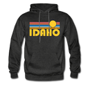 Idaho Hoodie - Retro Sunrise Idaho Crewneck Hooded Sweatshirt - charcoal gray