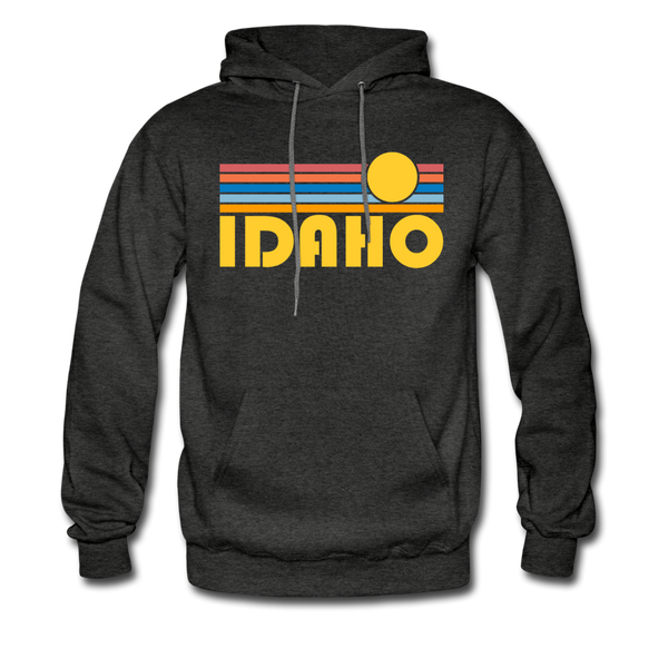 Idaho Hoodie - Retro Sunrise Idaho Crewneck Hooded Sweatshirt - charcoal gray