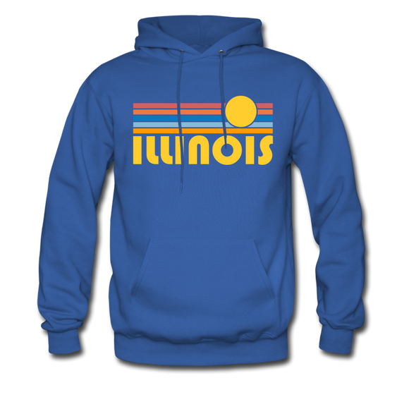 Illinois Hoodie - Retro Sunrise Illinois Crewneck Hooded Sweatshirt - royal blue