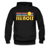 Illinois Hoodie - Retro Sunrise Illinois Crewneck Hooded Sweatshirt - black