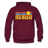 Illinois Hoodie - Retro Sunrise Illinois Crewneck Hooded Sweatshirt - burgundy