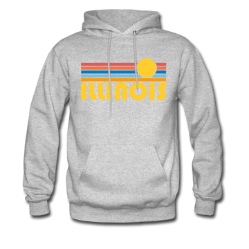 Illinois Hoodie - Retro Sunrise Illinois Crewneck Hooded Sweatshirt - heather gray