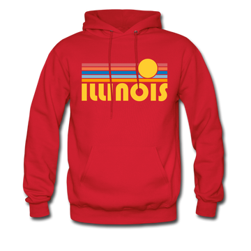 Illinois Hoodie - Retro Sunrise Illinois Crewneck Hooded Sweatshirt - red