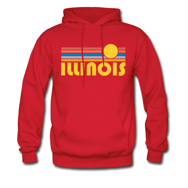 Illinois Hoodie - Retro Sunrise Illinois Crewneck Hooded Sweatshirt - red