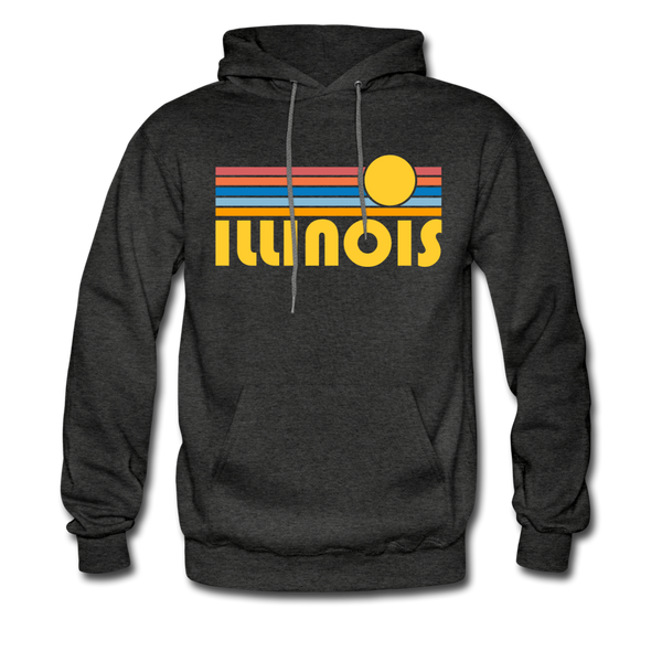 Illinois Hoodie - Retro Sunrise Illinois Crewneck Hooded Sweatshirt - charcoal gray