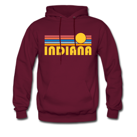 Indiana Hoodie - Retro Sunrise Indiana Crewneck Hooded Sweatshirt - burgundy