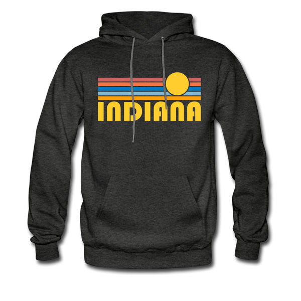 Indiana Hoodie - Retro Sunrise Indiana Crewneck Hooded Sweatshirt - charcoal gray