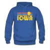 Iowa Hoodie - Retro Sunrise Iowa Crewneck Hooded Sweatshirt - royal blue