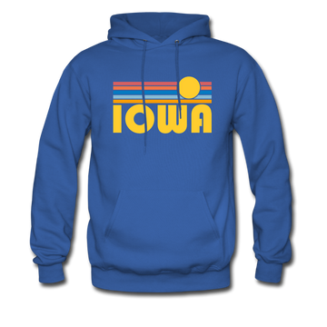 Iowa Hoodie - Retro Sunrise Iowa Crewneck Hooded Sweatshirt - royal blue