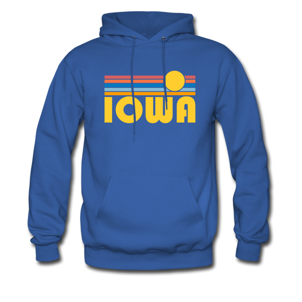 Iowa Hoodie - Retro Sunrise Iowa Crewneck Hooded Sweatshirt - royal blue
