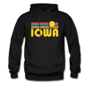 Iowa Hoodie - Retro Sunrise Iowa Crewneck Hooded Sweatshirt - black