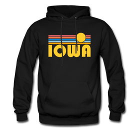 Iowa Hoodie - Retro Sunrise Iowa Crewneck Hooded Sweatshirt - black