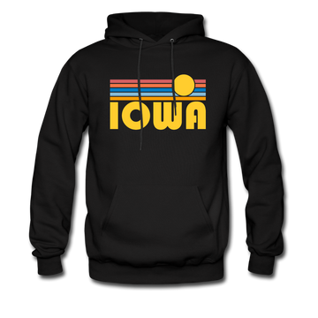 Iowa Hoodie - Retro Sunrise Iowa Crewneck Hooded Sweatshirt - black