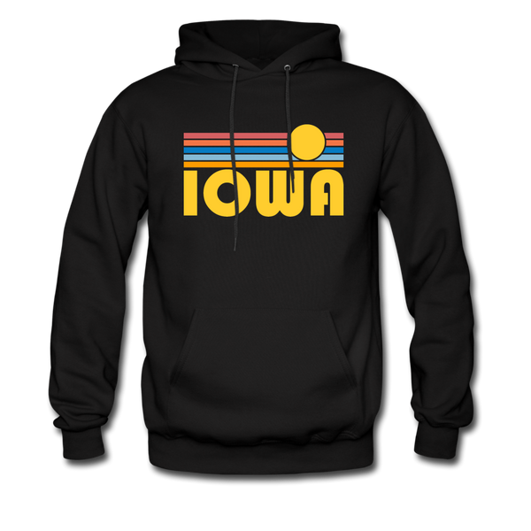 Iowa Hoodie - Retro Sunrise Iowa Crewneck Hooded Sweatshirt - black