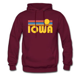 Iowa Hoodie - Retro Sunrise Iowa Crewneck Hooded Sweatshirt - burgundy