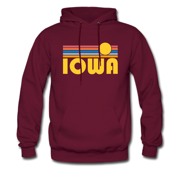 Iowa Hoodie - Retro Sunrise Iowa Crewneck Hooded Sweatshirt - burgundy