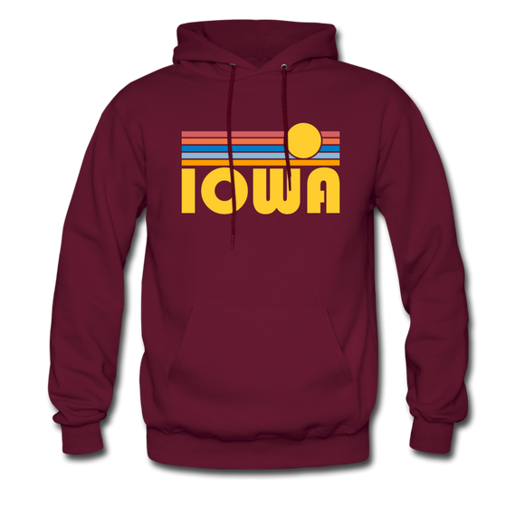 Iowa Hoodie - Retro Sunrise Iowa Crewneck Hooded Sweatshirt - burgundy