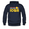 Iowa Hoodie - Retro Sunrise Iowa Crewneck Hooded Sweatshirt - navy