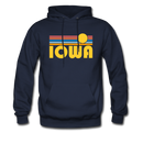 Iowa Hoodie - Retro Sunrise Iowa Crewneck Hooded Sweatshirt - navy