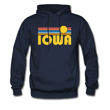 Iowa Hoodie - Retro Sunrise Iowa Crewneck Hooded Sweatshirt - navy
