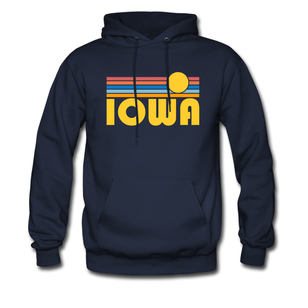 Iowa Hoodie - Retro Sunrise Iowa Crewneck Hooded Sweatshirt - navy