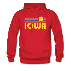 Iowa Hoodie - Retro Sunrise Iowa Crewneck Hooded Sweatshirt - red