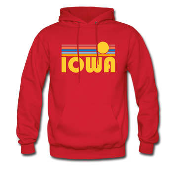 Iowa Hoodie - Retro Sunrise Iowa Crewneck Hooded Sweatshirt - red