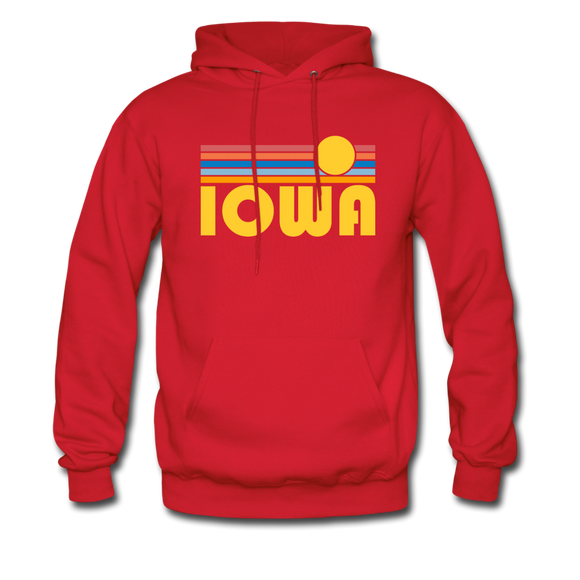 Iowa Hoodie - Retro Sunrise Iowa Crewneck Hooded Sweatshirt - red
