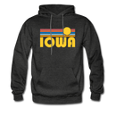 Iowa Hoodie - Retro Sunrise Iowa Crewneck Hooded Sweatshirt - charcoal gray