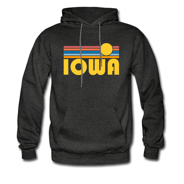 Iowa Hoodie - Retro Sunrise Iowa Crewneck Hooded Sweatshirt - charcoal gray