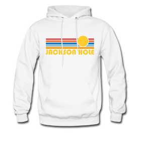 Jackson Hole, Wyoming Hoodie - Retro Sunrise Jackson Hole Crewneck Hooded Sweatshirt - white