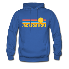 Jackson Hole, Wyoming Hoodie - Retro Sunrise Jackson Hole Crewneck Hooded Sweatshirt - royal blue