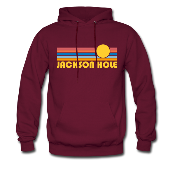 Jackson Hole, Wyoming Hoodie - Retro Sunrise Jackson Hole Crewneck Hooded Sweatshirt - burgundy