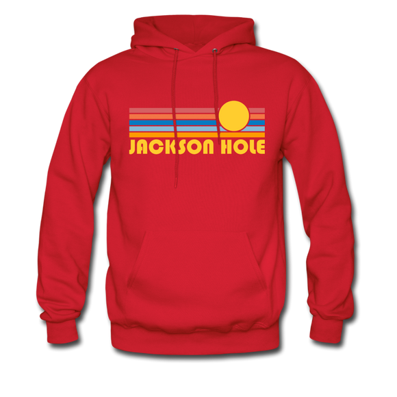 Jackson Hole, Wyoming Hoodie - Retro Sunrise Jackson Hole Crewneck Hooded Sweatshirt - red