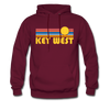 Key West, Florida Hoodie - Retro Sunrise Key West Crewneck Hooded Sweatshirt - burgundy