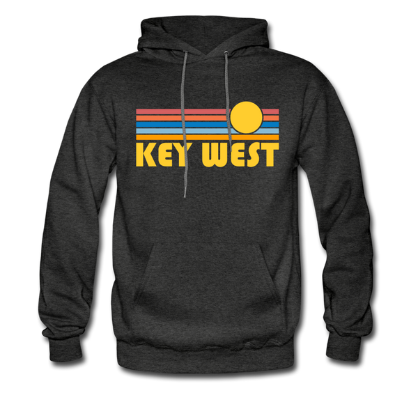 Key West, Florida Hoodie - Retro Sunrise Key West Crewneck Hooded Sweatshirt - charcoal gray