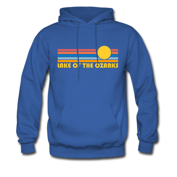 Lake of the Ozarks, Missouri Hoodie - Retro Sunrise Lake of the Ozarks Crewneck Hooded Sweatshirt - royal blue
