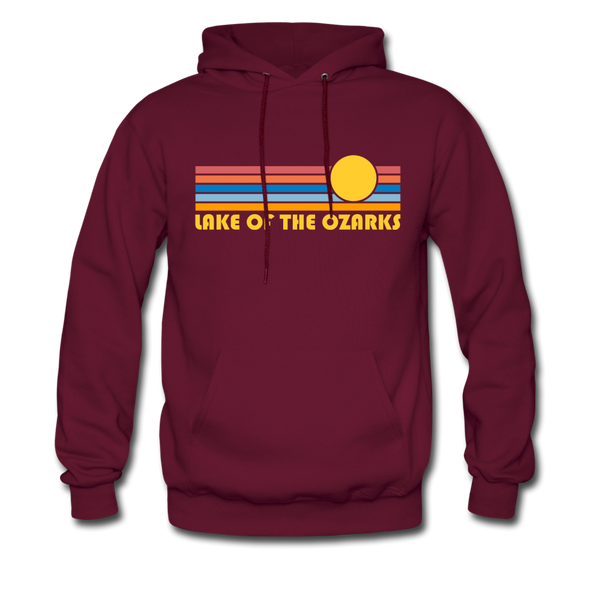 Lake of the Ozarks, Missouri Hoodie - Retro Sunrise Lake of the Ozarks Crewneck Hooded Sweatshirt - burgundy